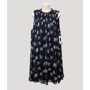 Joie Baltic Print Sleeveless Dress XX Large Navy Blue Overlay Lined Lightweight